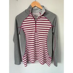 Patagonia Capilene 3 Midweight Quarter Zip Pullover Women Small Pink Stripe Gray